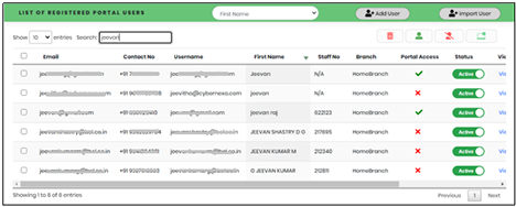 User Management search result - CyLock
